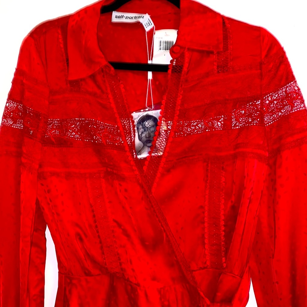 SELF-PORTRAIT Trimmed Wrap Red Dress - Picture 11 of 16
